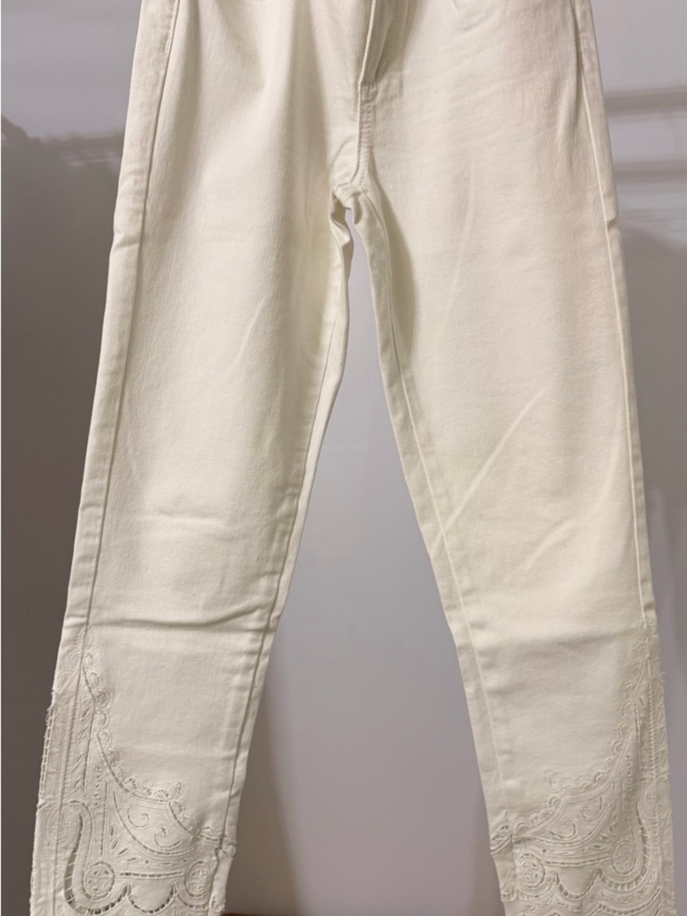 Marchesa Cream Embroidered Hem Skinny Jeans